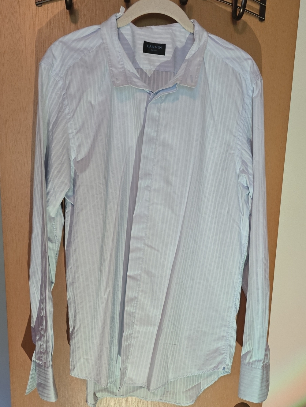 Lanvin 100% Cotton Pale Blue & White Pinstripe Dress Shirt Made In Italy
